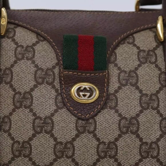 GUCCI GG Supreme Web Sherry Line Boston Bag PVC Beige Gold 40 20 007 Auth - Picture 4 of 16